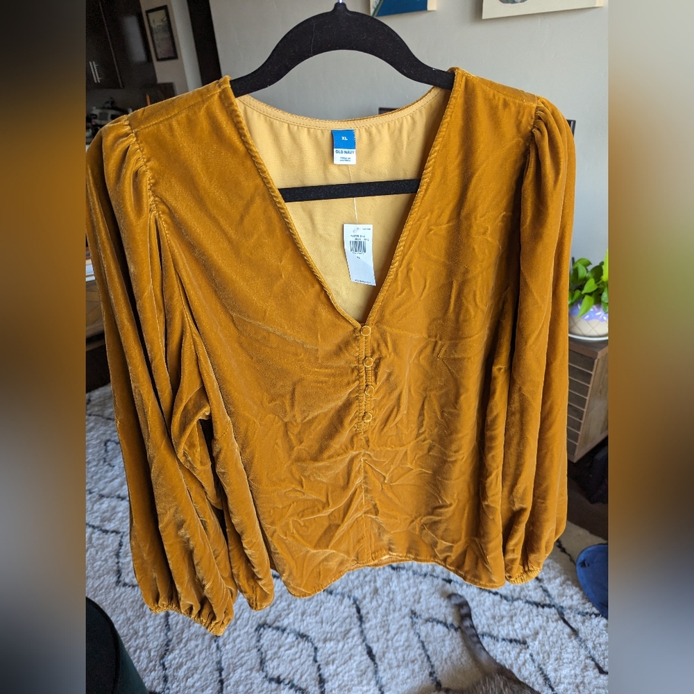 Gold velvet v-neck blouse from Old Navy, size XL